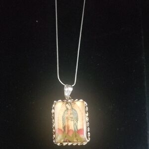 Our Lady of Guadalupe Double-sided Rectangle Pendant, 18" Chain, 925 Silver